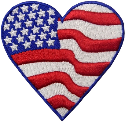 Nakışlı Kalp Şeklinde ABD Bayrağı Amerika Demir On Patch Dikmek